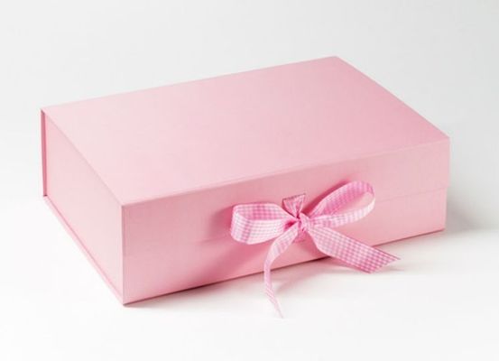 Attractive Folding Cardboard Suitcase Box Rectangle Recycled Paper With Ribbon