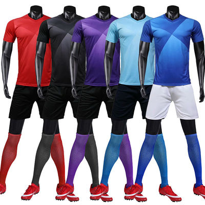 2019 Men Soccer Sets Polyester Good Quality Soccer Uniform Football Shirt Pant With Pockets