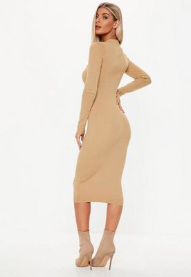 Spring Clothing Women Midi Knit Dress Long Sleeve