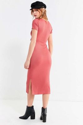 Women Summer Pink Dress Elegant Sexy Side Slit Bodycon Dress With Bow