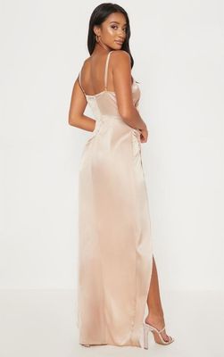 2019 New Arrivals Women Casual Petite Champagne Satin Maxi Dress And Sexy