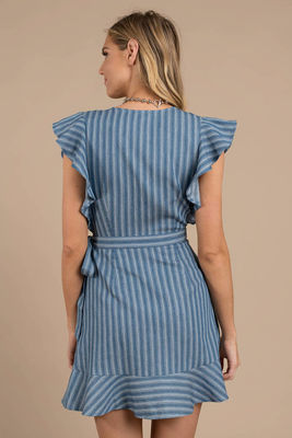 Sexy Deep V Neck Ladies Ruffles Wrap Dress Mini