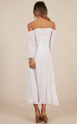 Women Clothing Long Sleeve Sorrento Dreaming Dress In White Linen Look