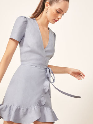 Ladies Summer Fashion Clothing Linen Fabric Wrap Dress