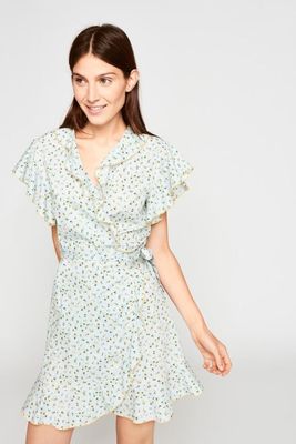 Ladies Mini Dress Floral Wrap Dresses Cotton For woman