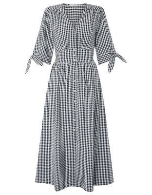Black and White Gingham Midi Dress Summer Ladies