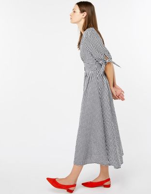 Black and White Gingham Midi Dress Summer Ladies