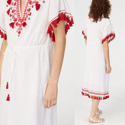 Embroidery Tassel Boho Cotton Dress Women