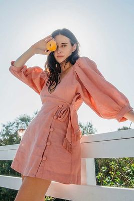 2018 Fall V Neckline With Button Front And Puff Sleeve Mini Women Dress Cheap