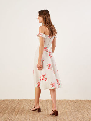 New Design Floral Printing Ladies Fashion Linen Boho Ruffle Dress Women