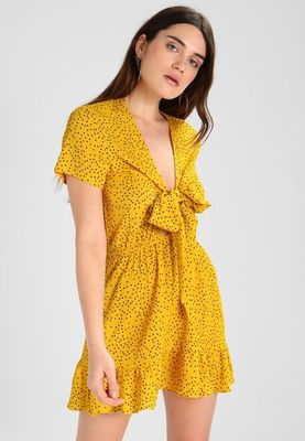 Glamorous Day Dress Bow Tie Sexy Yellow Polka Dot Dress Women