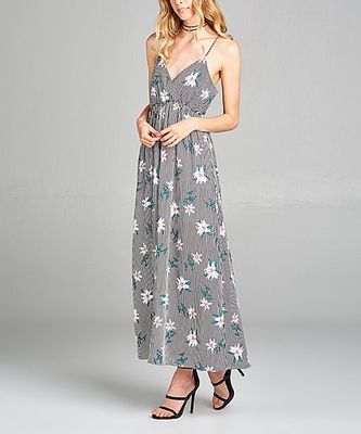 Chinese Clothing Manufacturers Black Stripe Sexy Maxi Dress Floral Ladies