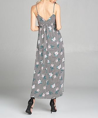 Chinese Clothing Manufacturers Black Stripe Sexy Maxi Dress Floral Ladies