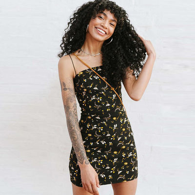 2018  Adjustable Spaghetti Strap Floral Print Vacation Dress Bodycon Mini Dress Hot Summer