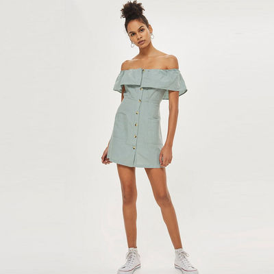 Clothing Women Off Shoulder Dresses Bardot Linen Ruffle Dress