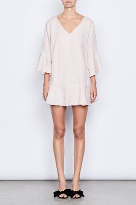 Women Fashion Plus Size Elbow Bell Sleeve Linen Bow Tie Mini Dress for Women