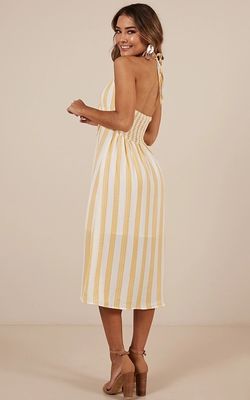 New arrival High Quality Mustard Stripe Beach Dress Summer Women Maxi Dress Ladies Sleeveless
