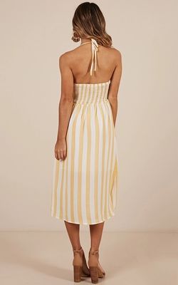 New arrival High Quality Mustard Stripe Beach Dress Summer Women Maxi Dress Ladies Sleeveless