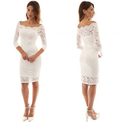 Elegant off Shoulder Lace Bodycon Midi Dress for Woman