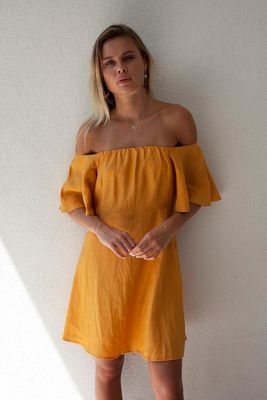 Summer women off shoulder golden dress