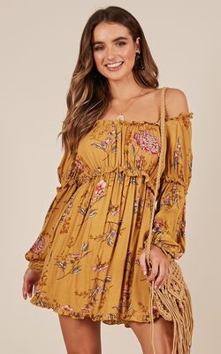 Boho Summer Printed Mustard Floral Mini Women Casual Dresses