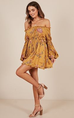 Boho Summer Printed Mustard Floral Mini Women Casual Dresses