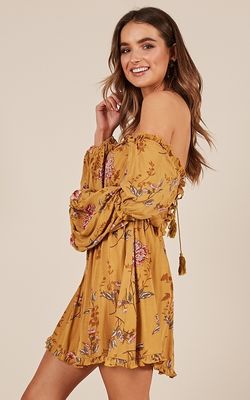 Boho Summer Printed Mustard Floral Mini Women Casual Dresses