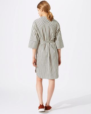 New Design Relaxed Fit Deep V-neckline Stripe Linen Dress for Woman