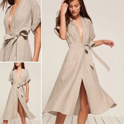 Bohemian Clothing Women Kimono Style V neck Maxi Linen Dress