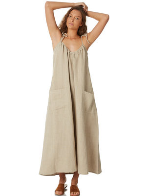 Women 100% Linen Old Fashion Maxi Dress