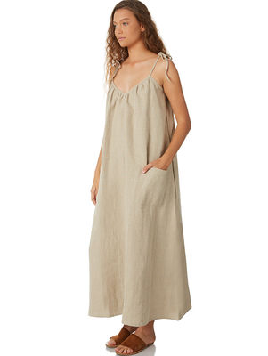 Women 100% Linen Old Fashion Maxi Dress