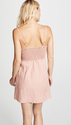 Summer Casual Tie at Front With Smocked Bodice Mini Boho Dresses 100% Linen Clothing