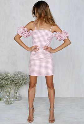2018 New Arrivals Clothing Ruffled Sleeve Pink Gingham Women Dresses Summer