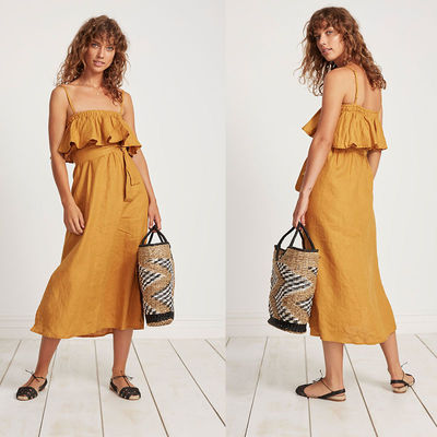 Boho Clothing Women Adjustable Straps Maxi Linen Dress