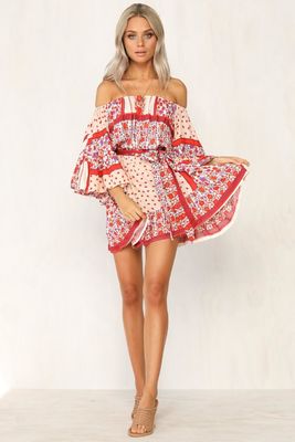 Summer Dresses Women Boho Printed Off Shoulder Mini Dress