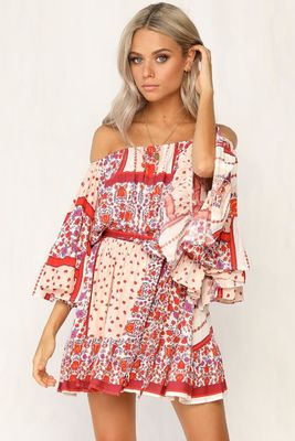 Summer Dresses Women Boho Printed Off Shoulder Mini Dress