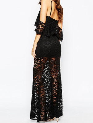 Elegant Black Sexy Long Lace Maxi Evening Dresses