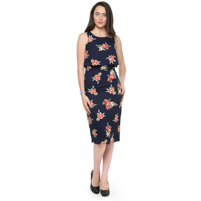 Elegant Work Wear Printed Dress Women With Sleeveless