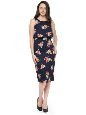 Elegant Work Wear Printed Dress Women With Sleeveless