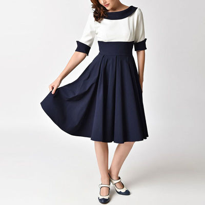 Round neck half sleeve high waist umbrella women dress