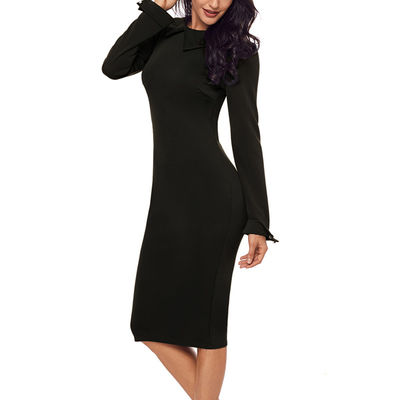 Latest turn down collar long sleeves green dress for women