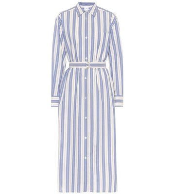 Clothes Women Blue Striped Cotton Maxi Woman Dress