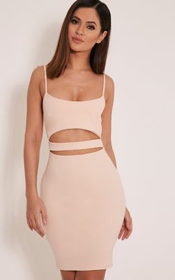 Nude Cut out mini dress front designs wrap bodycon fish cut dress