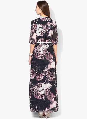 long sleeve newest design coloured maxi dress