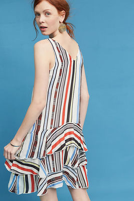 2018 Elegant striped v-neck ruffle casual women summer dresses