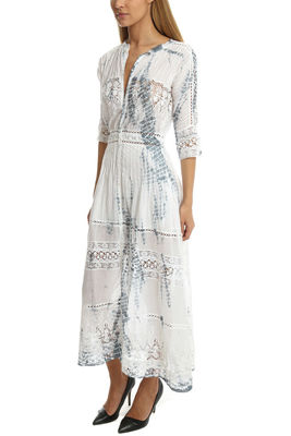 2018 Alibaba blue tie dye prom three quarter sleeve long maxi dress