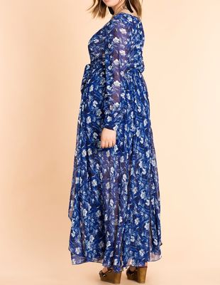 New arrival plus size dress floral print long sleeve maxi dress