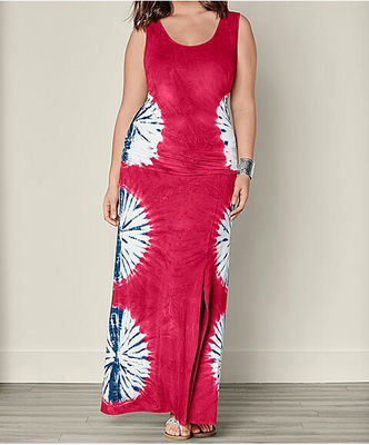 plus size maxi dress sleeveless tie-dye long dresses