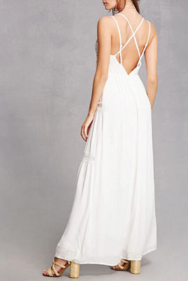 summer dresses floral embroidered crisscross back long dresses