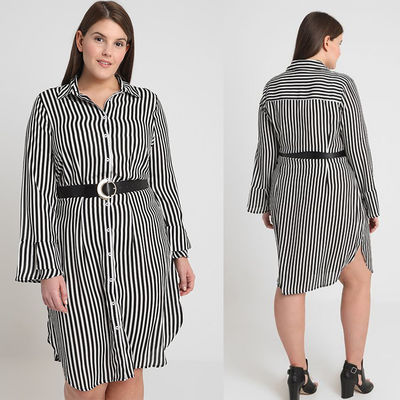 fashion plus size clothing long sleeve striped pattern dresses